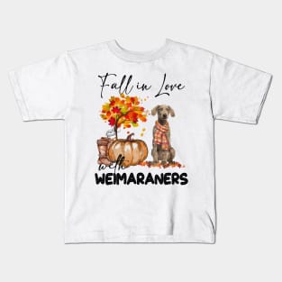 Fall In Love With Weimaraners Fall Pumpkin Thanksgiving Kids T-Shirt